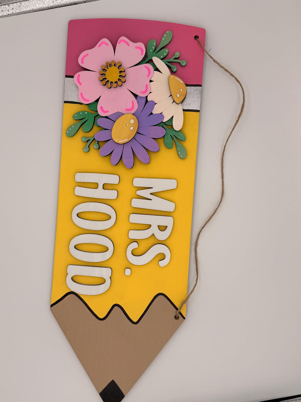 Personalized Pencil Teacher Door Hanger | Custom Classroom Name Sign