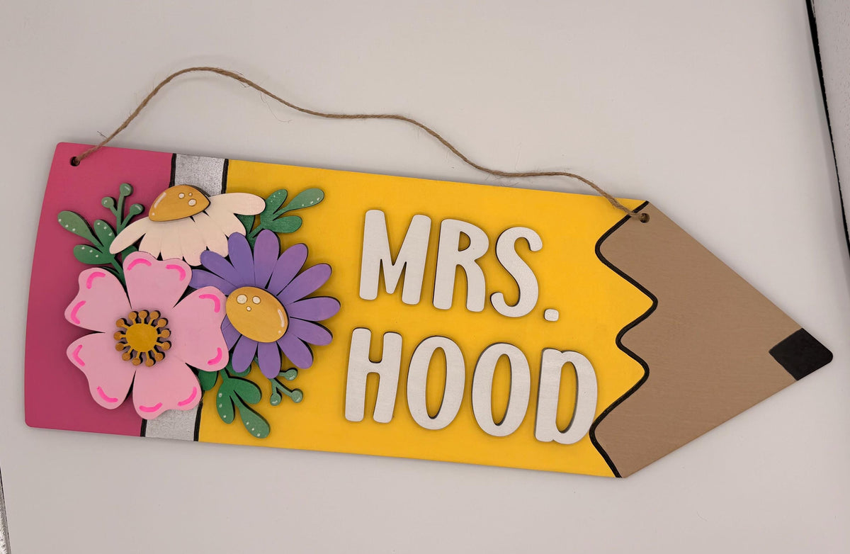 Personalized Pencil Teacher Door Hanger | Custom Classroom Name Sign