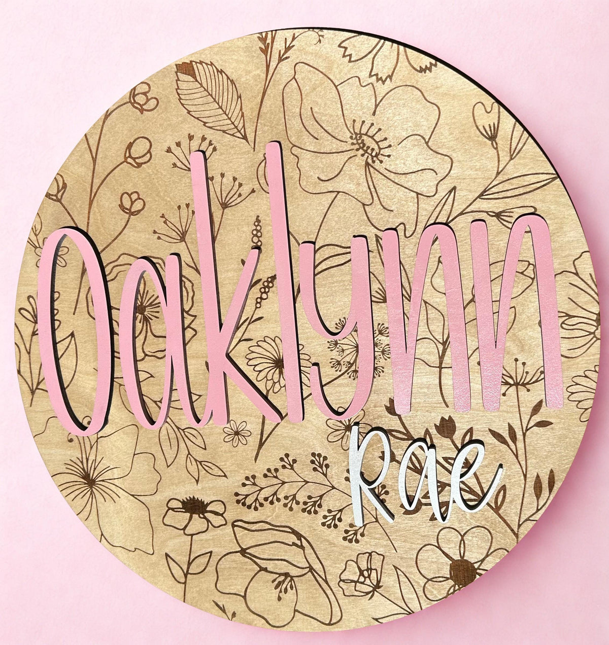 Personalized Floral Engraved Name Sign - Floral Baby Name Sign