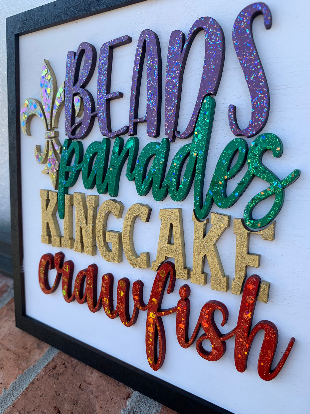 Beads Parades King Cake Crawfish: Mardi Gras Shelf, 3D Wood Decor