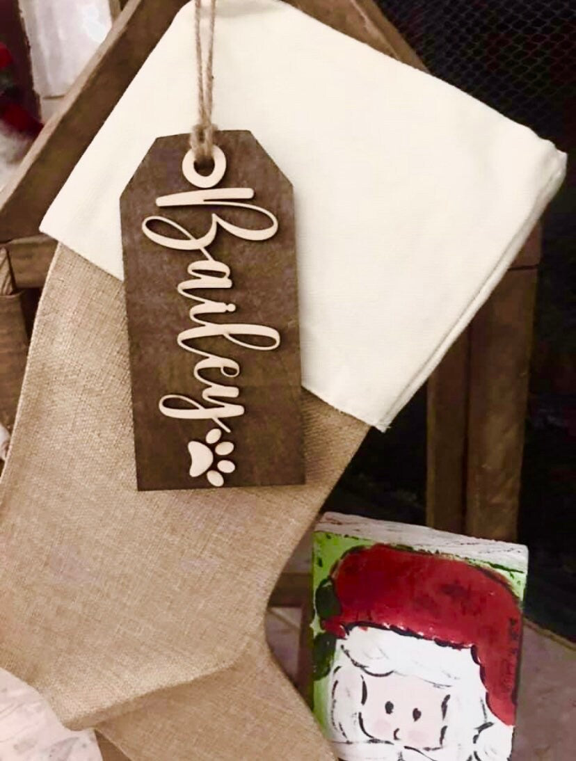 Personalized Wood Stocking Tags | Laser Cut Name, Farmhouse Style