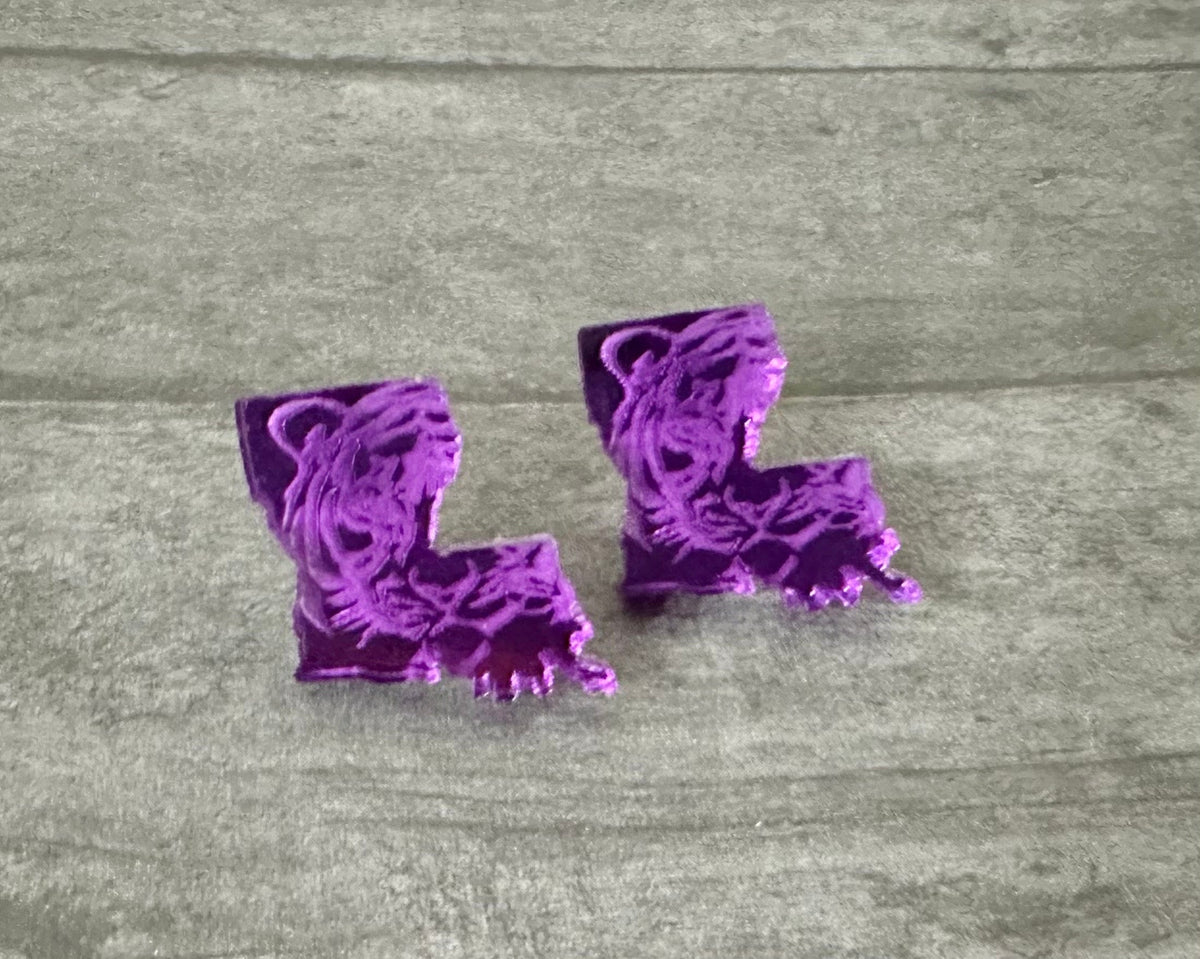 LA Tiger Stud Earrings – Mirrored Acrylic Louisiana Jewelry