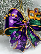 Mardi Gras Bow & Mask Ornament – Purple, Green, Gold Celebration Decor