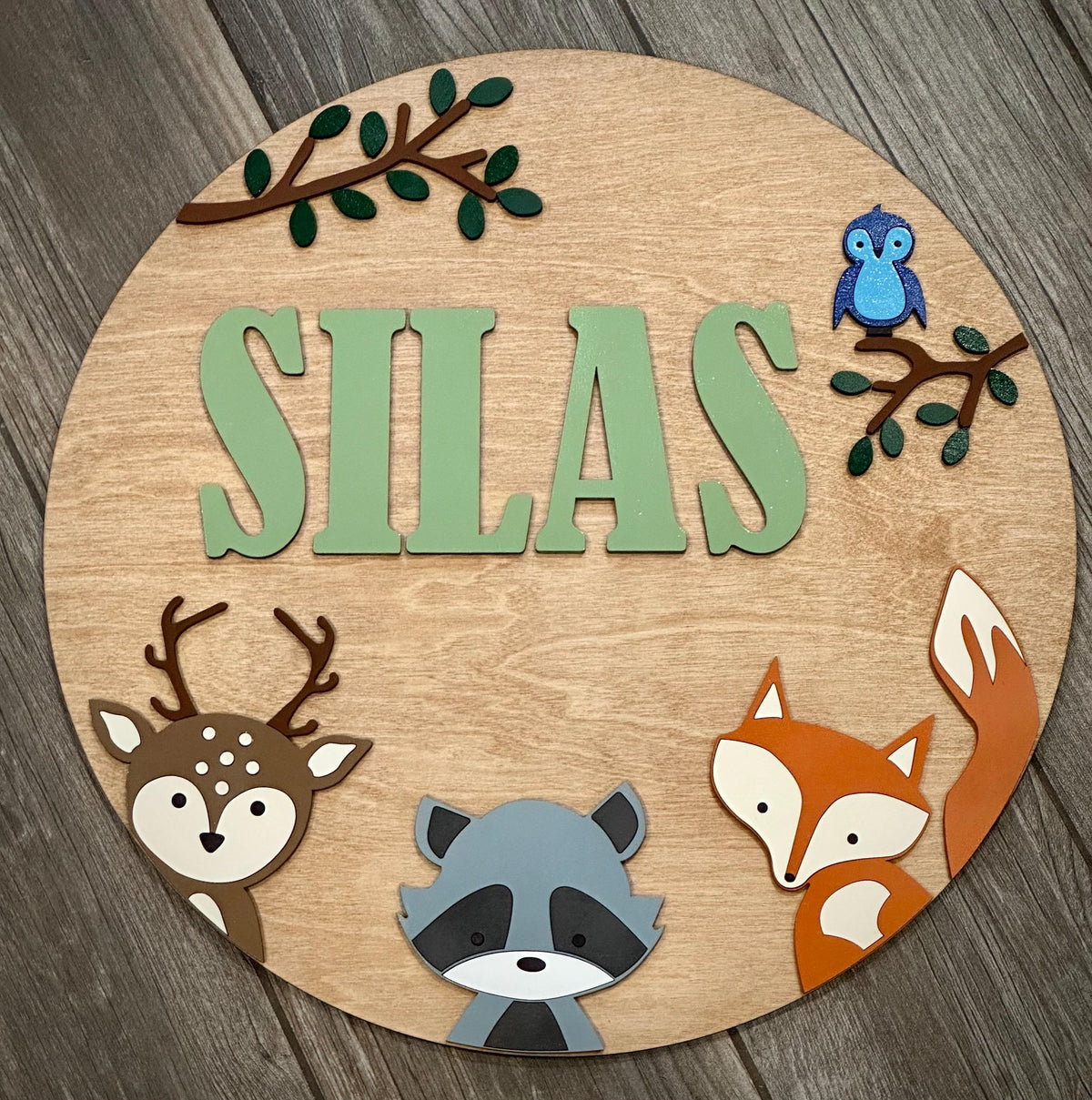 Custom Forest Friends / Woodland Animals Name Sign: Hand-Painted Nursery Decor