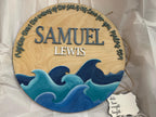 Personalized Name Sign with Ocean Waves | Psalm 93:4 Scripture Wall Art | Coastal Nursery Decor | Custom Baby Gift