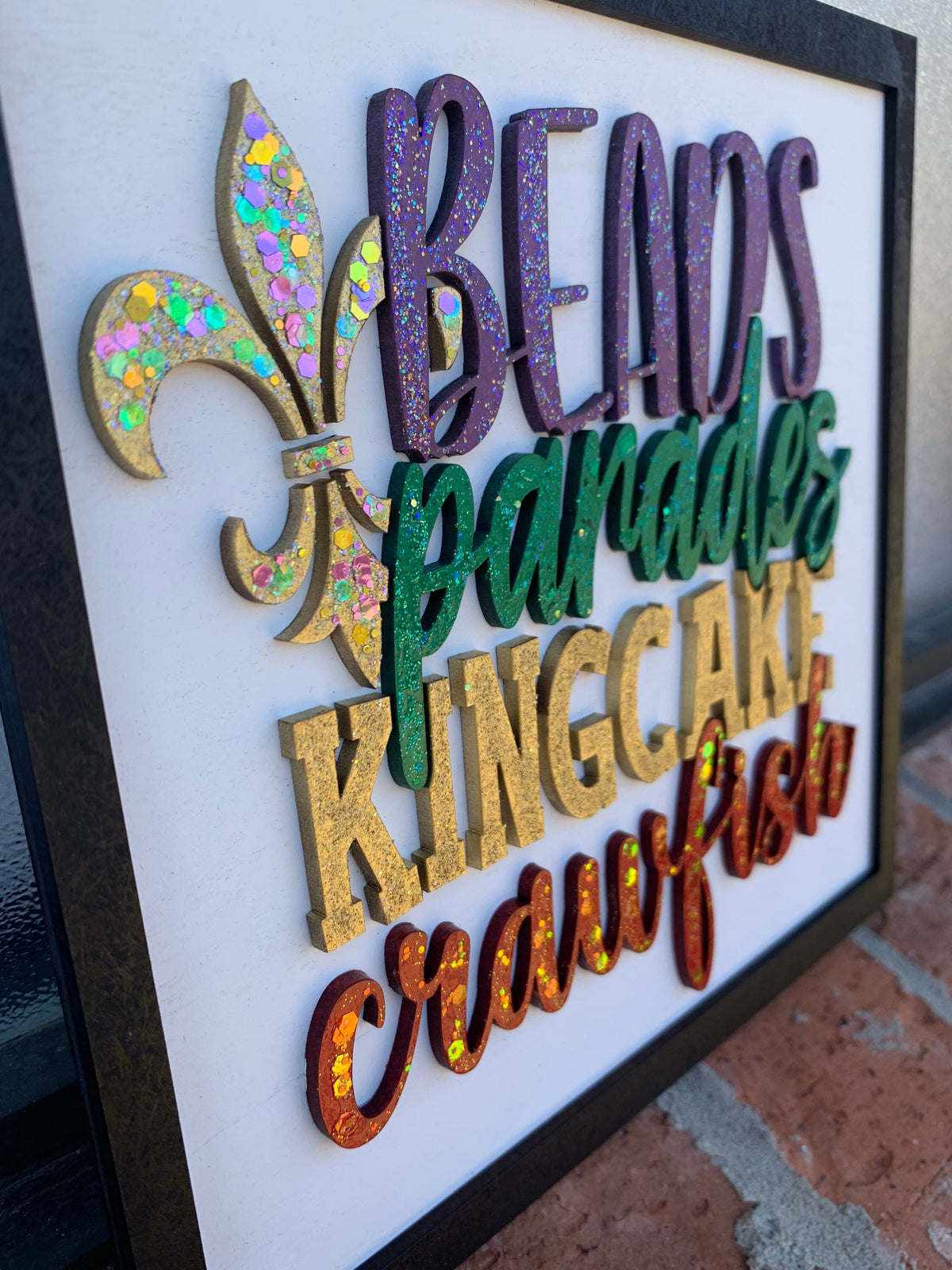 Beads Parades King Cake Crawfish: Mardi Gras Shelf, 3D Wood Decor