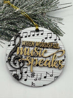 Music Ornament | Glittering Gold, 'When Words Fail Music Speaks'