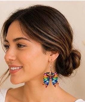 Mexican Serape Bow Earrings | Cinco de Mayo Earrings | Themed statement Earrings | Fiesta Jewelry | Handmade Gift for Her