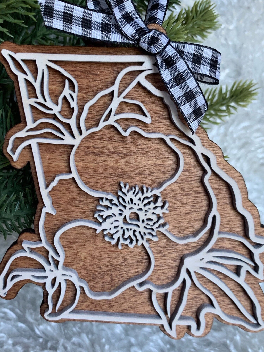 Georgia Cherokee Rose Wood Ornament | State Flower Christmas Decor