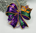 Mardi Gras Bow & Mask Ornament – Purple, Green, Gold Celebration Decor