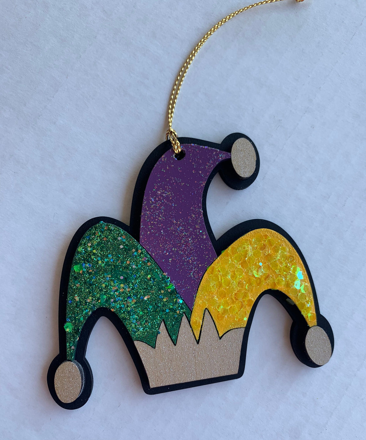 Hand Glittered Mardi Gras Ornaments | King Cake, Mask, Fleur de Lis