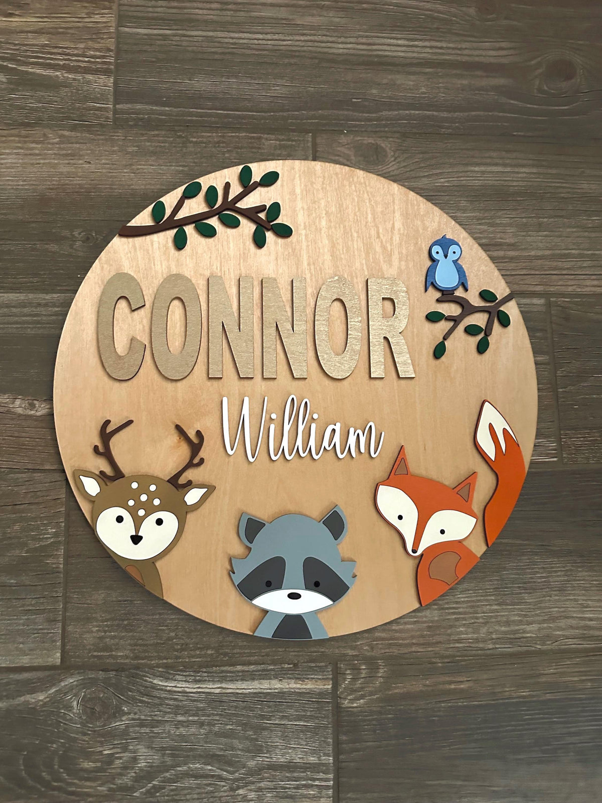 Custom Forest Friends / Woodland Animals Name Sign: Hand-Painted Nursery Decor