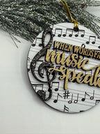 Music Ornament | Glittering Gold, 'When Words Fail Music Speaks'