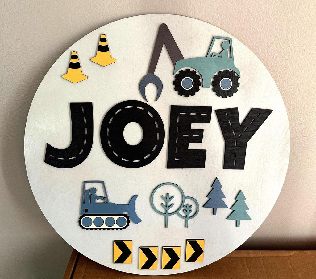 Personalized Construction Truck Name Sign: 3D Wood Nursery Decor