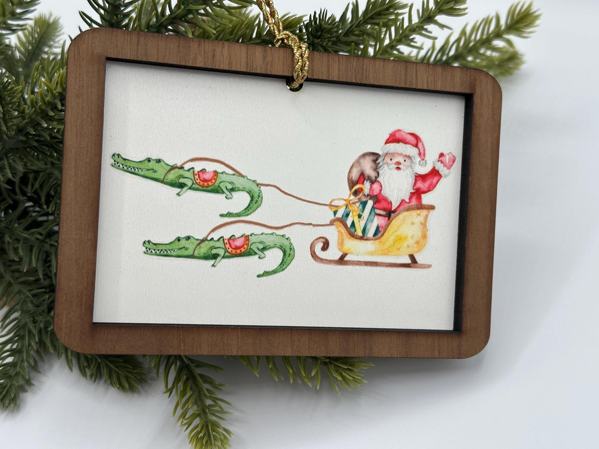 Cajun Santa and Alligator Sleigh Ornament | Cajun Louisiana Christmas