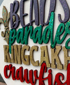 Beads Parades King Cake Crawfish: Mardi Gras Shelf, 3D Wood Decor