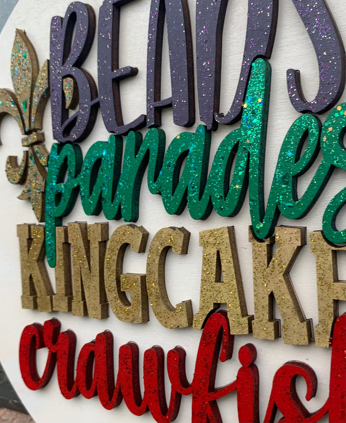 Beads Parades King Cake Crawfish: Mardi Gras Shelf, 3D Wood Decor