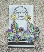 Fleur de Lis Mardi Gras Earrings: New Orleans Carnival Acrylic Jewelry