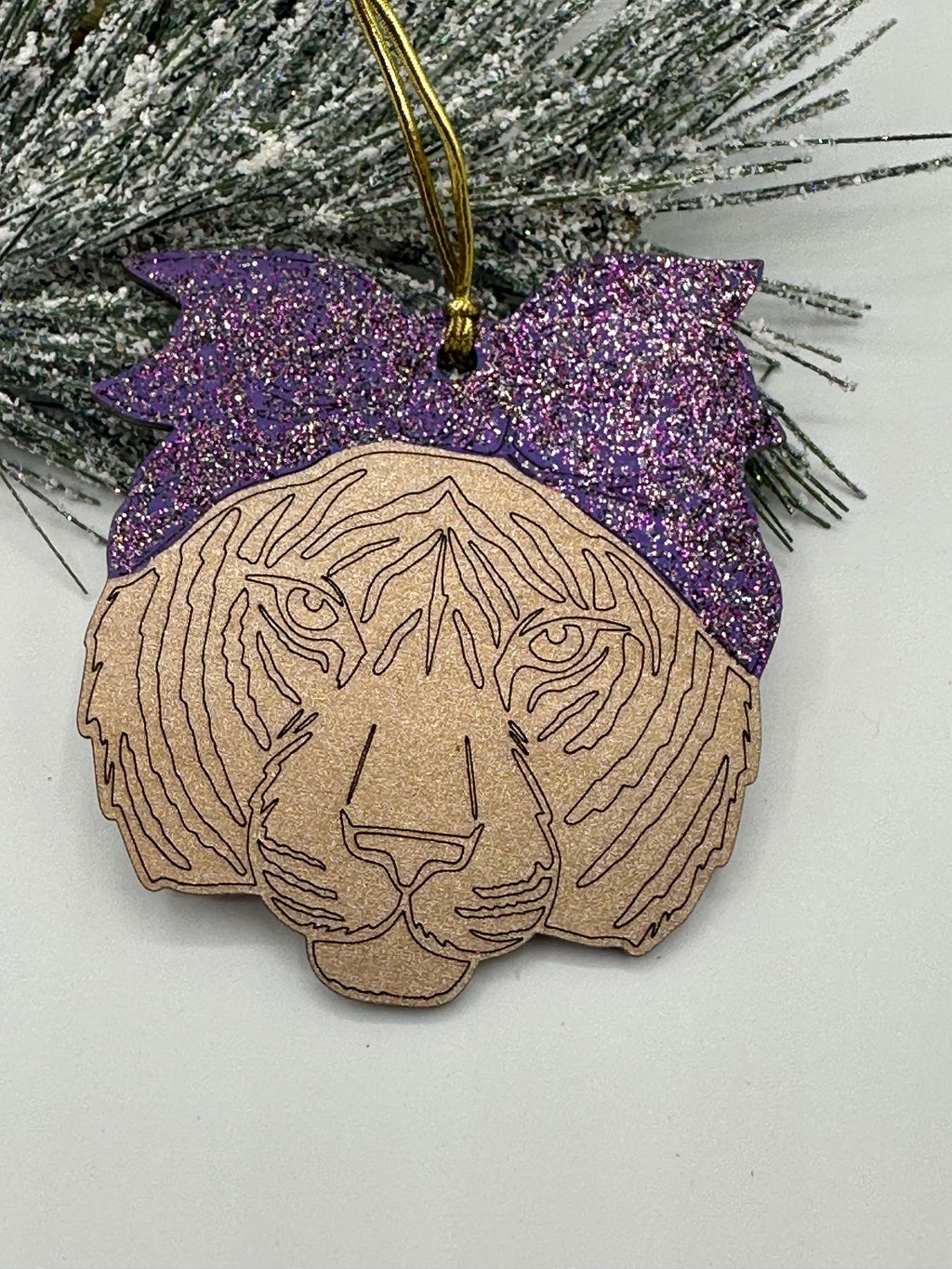 Tiger in head band Ornament / Custom Glitter School Spirit Decor | Girl Tiger Fan Gift