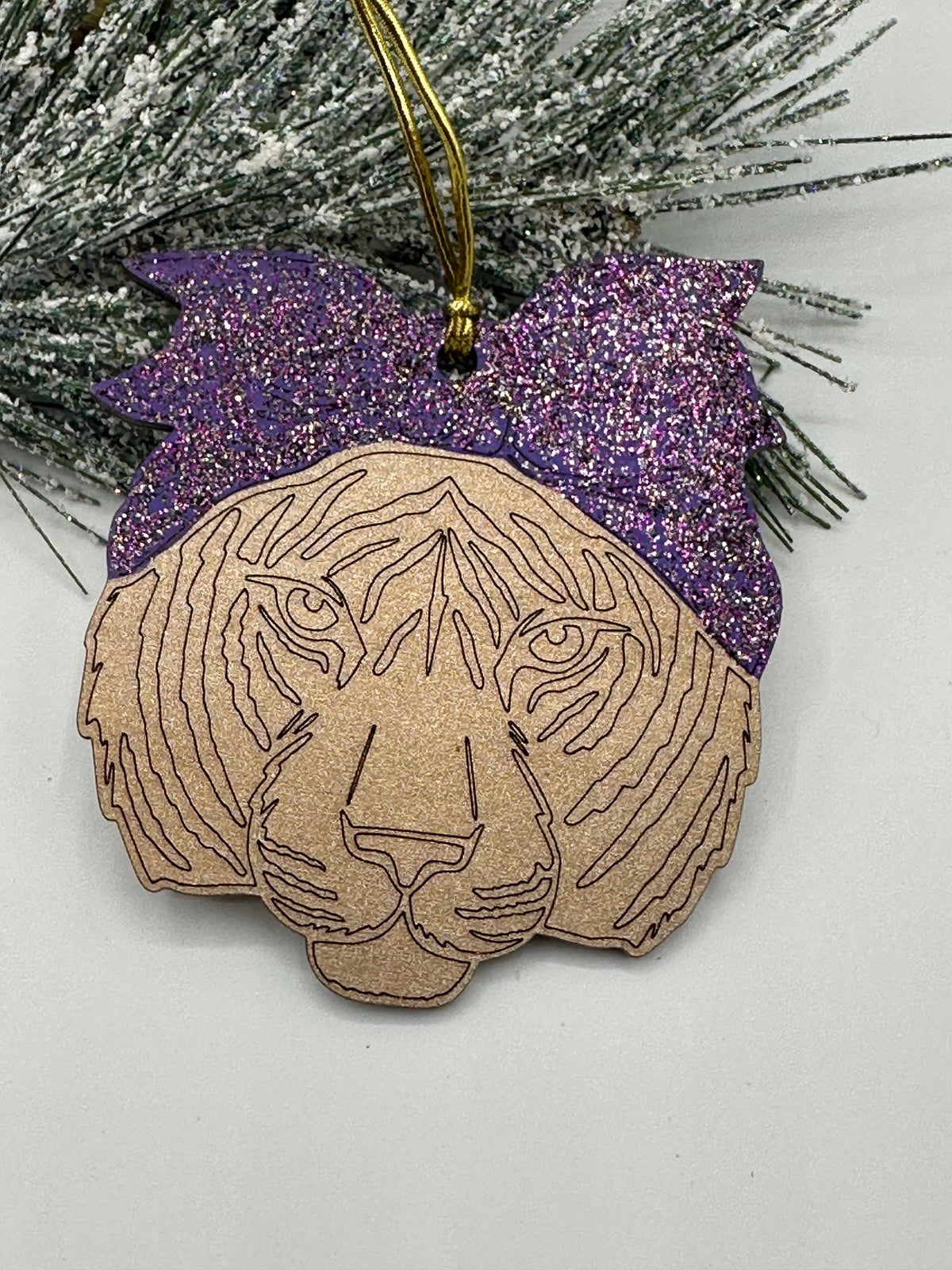 Tiger in head band Ornament / Custom Glitter School Spirit Decor | Girl Tiger Fan Gift