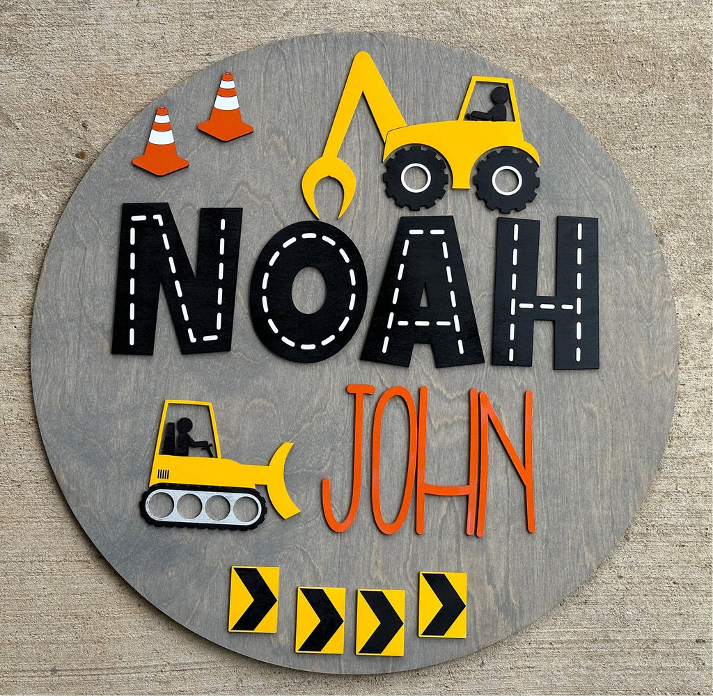 Personalized Construction Truck Name Sign: 3D Wood Nursery Decor