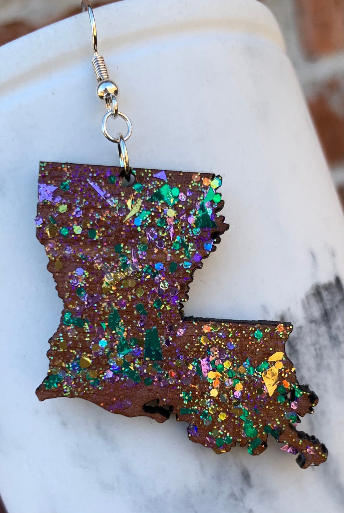 Louisiana State Earrings | Mardi Gras Glitter Jewelry