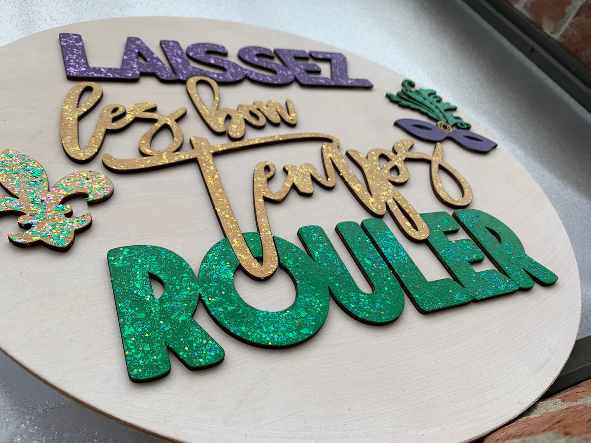 Mardi Gras Door Hanger | Glitter Laissez Les Bon Temps Rouler Sign
