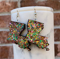 Louisiana State Earrings | Mardi Gras Glitter Jewelry