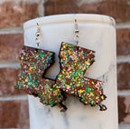 Louisiana State Earrings | Mardi Gras Glitter Jewelry