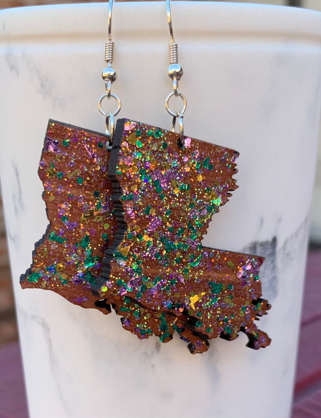 Louisiana State Earrings | Mardi Gras Glitter Jewelry