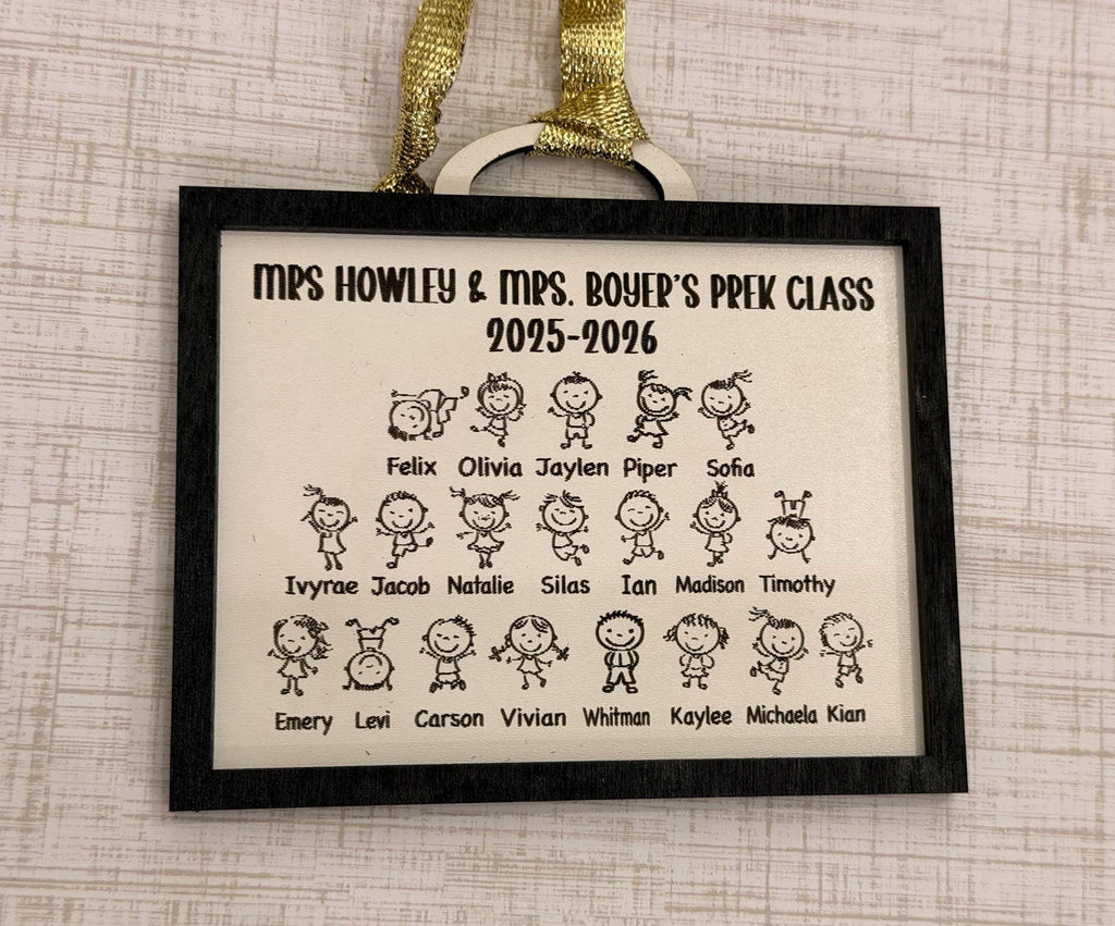 Personalized Class List Ornament, Engraved Wood Teacher Gift