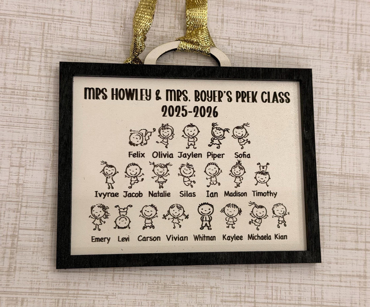 Personalized Class List Ornament, Engraved Wood Teacher Gift