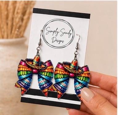 Mexican Serape Bow Earrings | Cinco de Mayo Earrings | Themed statement Earrings | Fiesta Jewelry | Handmade Gift for Her