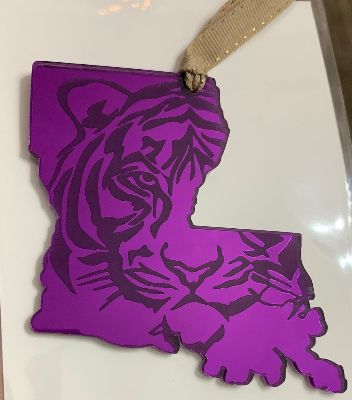 Louisiana Tiger Mirrored Acrylic Ornament – Custom Team Colors | School Spirit Ornament