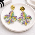 Fleur de Lis Mardi Gras Earrings: New Orleans Carnival Acrylic Jewelry