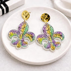 Fleur de Lis Mardi Gras Earrings: New Orleans Carnival Acrylic Jewelry