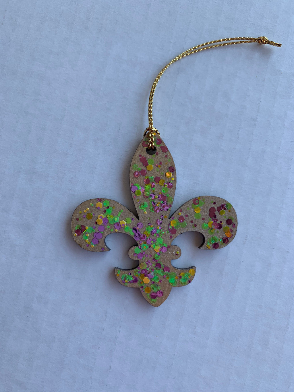Hand Glittered Mardi Gras Ornaments | King Cake, Mask, Fleur de Lis