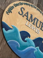 Personalized Name Sign with Ocean Waves | Psalm 93:4 Scripture Wall Art | Coastal Nursery Decor | Custom Baby Gift