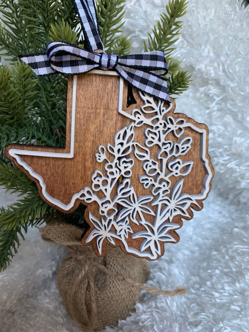 Bluebonnet Texas State Christmas Ornament | Painted Wood