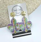 Fleur de Lis Mardi Gras Earrings: New Orleans Carnival Acrylic Jewelry