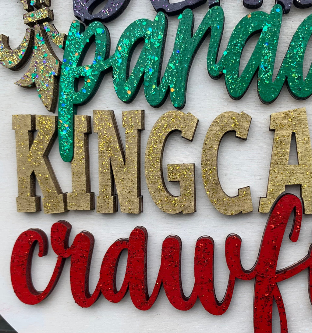 Beads Parades King Cake Crawfish: Mardi Gras Shelf, 3D Wood Decor