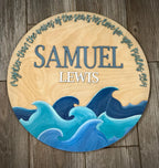 Personalized Name Sign with Ocean Waves | Psalm 93:4 Scripture Wall Art | Coastal Nursery Decor | Custom Baby Gift