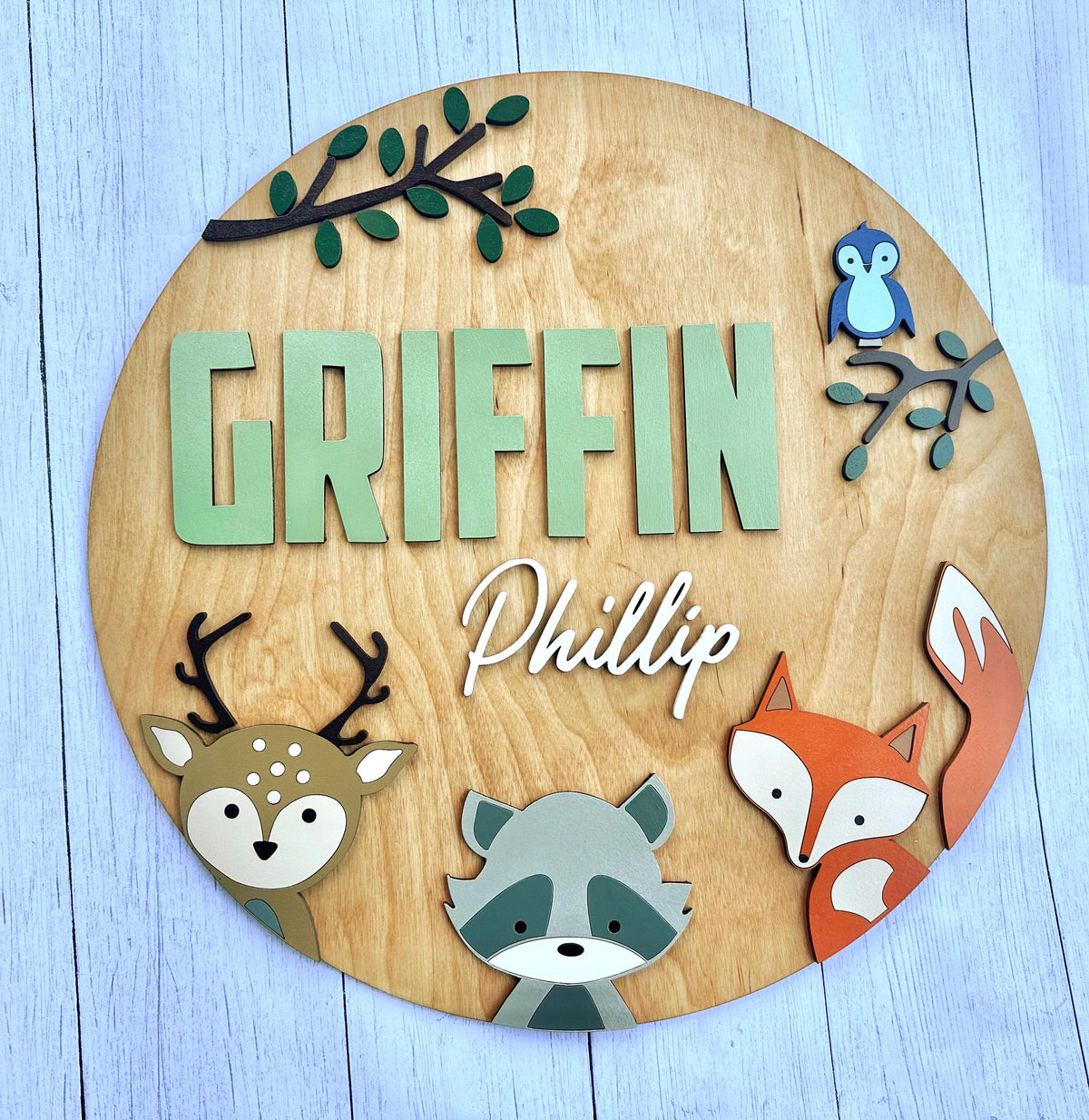 Custom Forest Friends / Woodland Animals Name Sign: Hand-Painted Nursery Decor