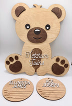 Personalized Twin Teddy Bear Hospital Door Hanger | Custom Wooden Nursery Name Sign