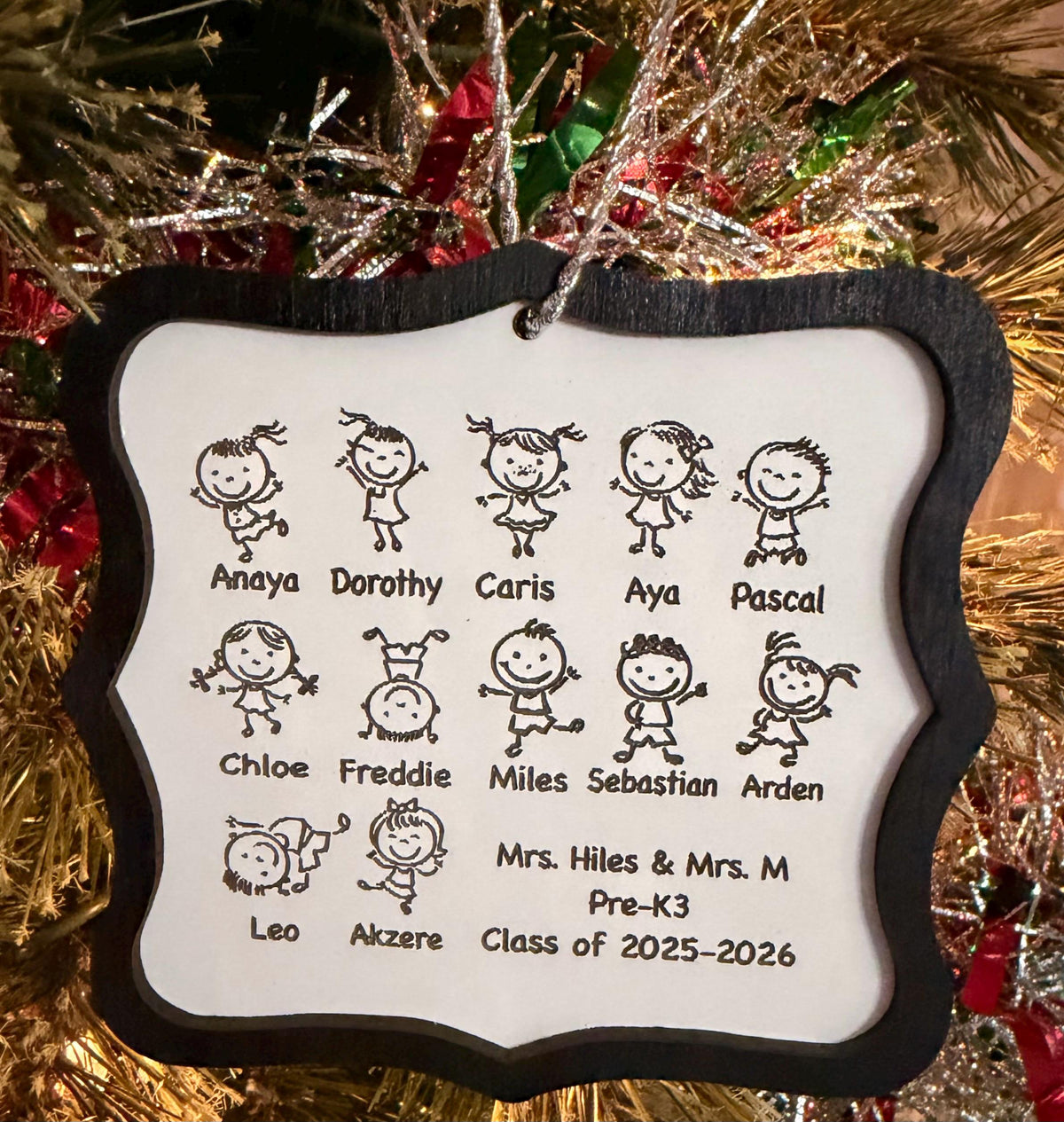 Personalized Class List Ornament, Engraved Wood Teacher Gift