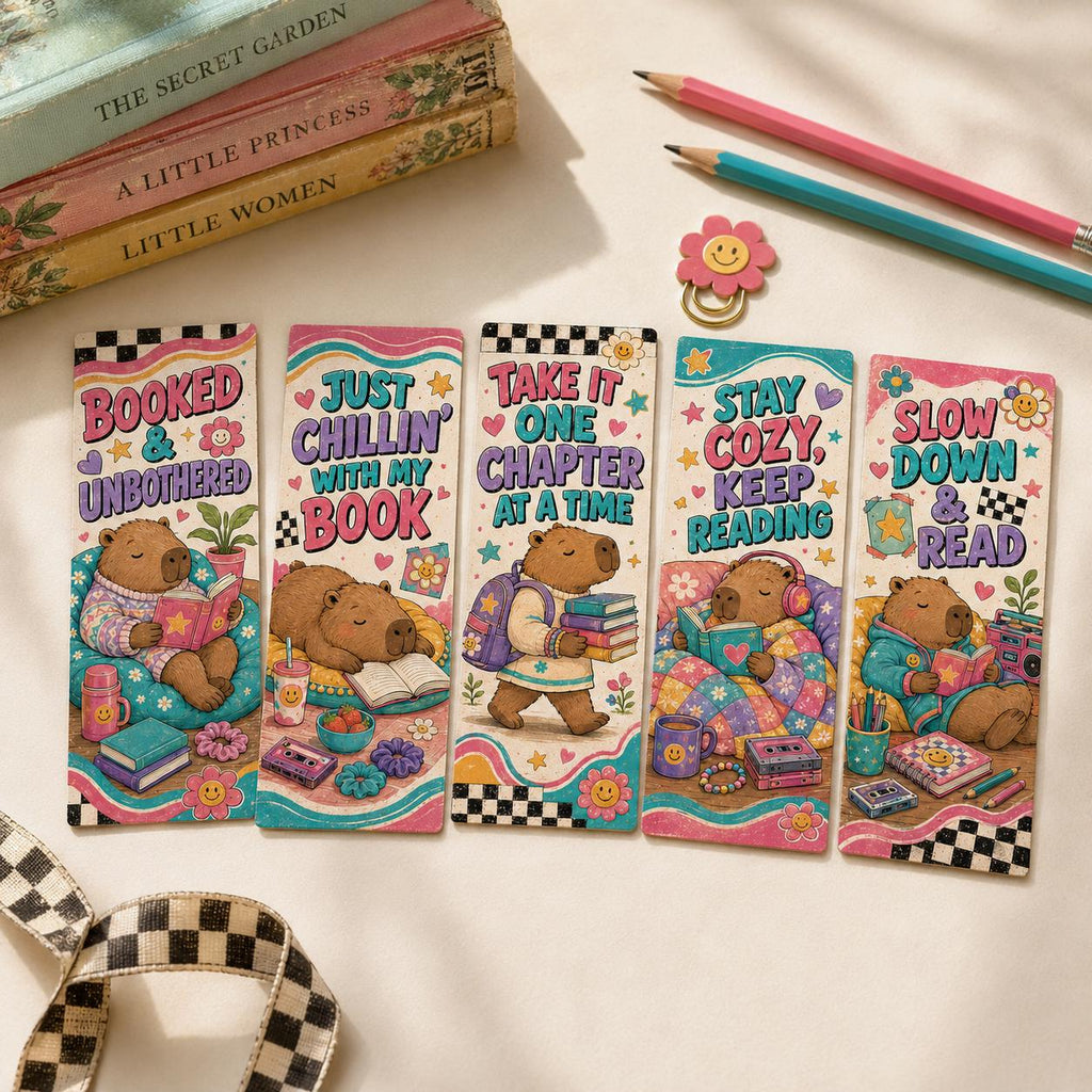Retro Capybara Bookmark Set for Kids Ages 7–12