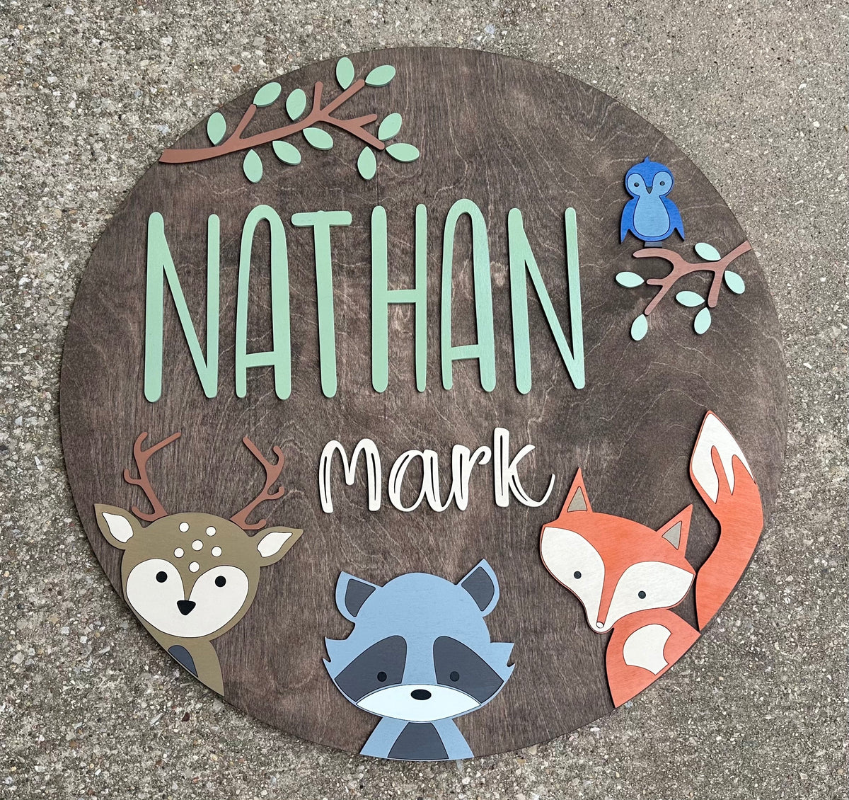 Custom Forest Friends / Woodland Animals Name Sign: Hand-Painted Nursery Decor