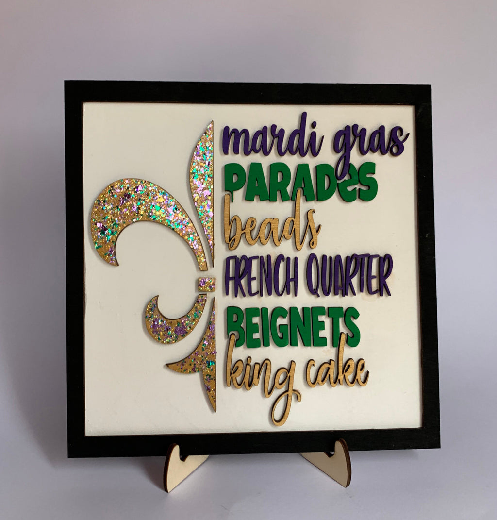Mardi Gras Wood Sign | Hand Painted 3D Shelf Decor