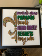 Mardi Gras Wood Sign | Hand Painted 3D Shelf Decor