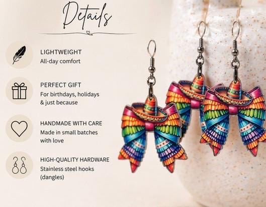 Mexican Serape Bow Earrings | Cinco de Mayo Earrings | Themed statement Earrings | Fiesta Jewelry | Handmade Gift for Her